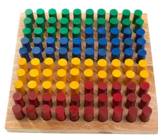 Durable wooden peg board with colored pegs for interactive math activities