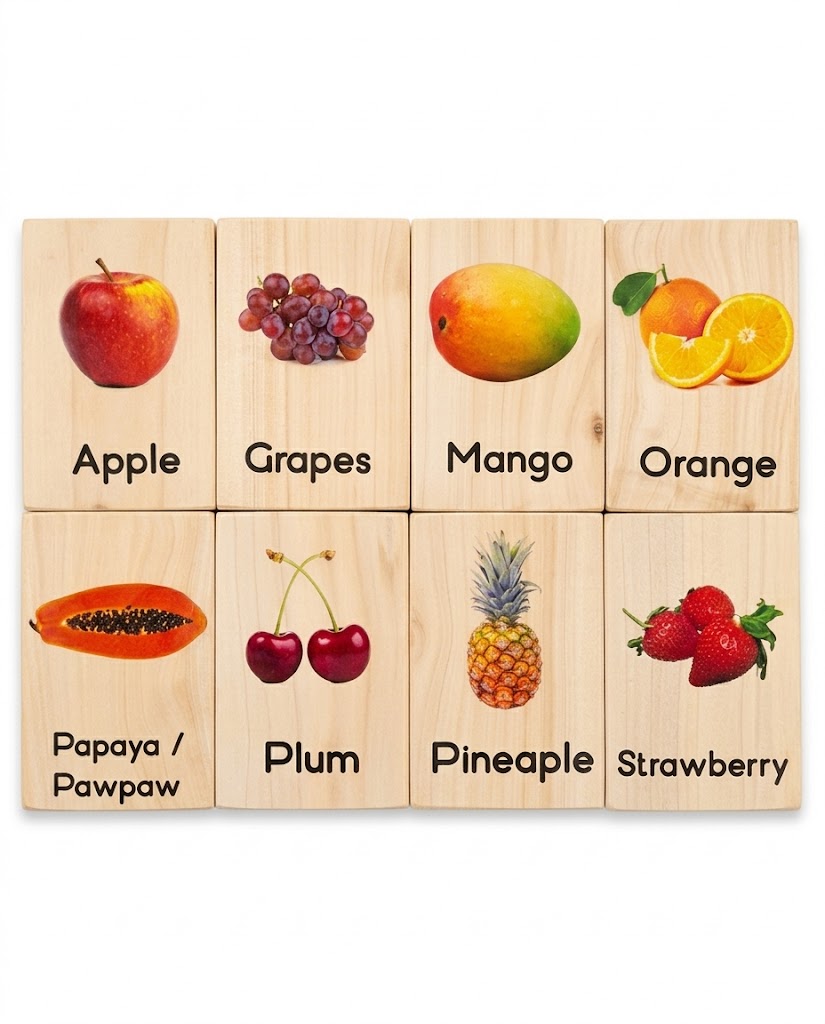 Wooden Fruit Flashcards for Toddlers – Educational Learning Cards for Early Childhood Development