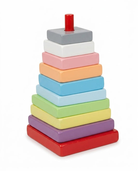 Wooden Stacking Tower for Toddlers – 10 Piece Colorful Stacking Toy for Fine Motor Skills, Hand-Eye Coordination & Size Recognition