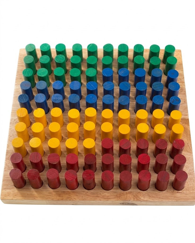 Wooden Peg Board with 100 Colorful Pegs – Educational Math Toy for Counting, Patterns & Geometry (3+ Years)