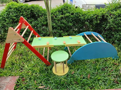 Wooden Pikler Climber Set with Slide & Triangle – Multi-Functional Indoor Toddler Climbing Frame & Rocker