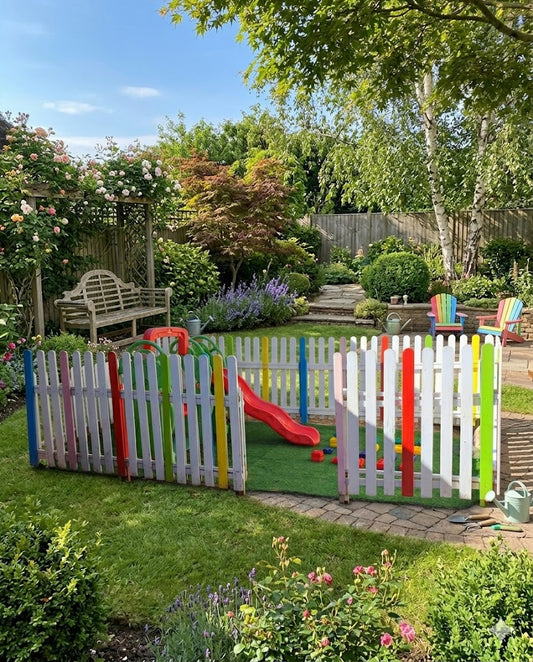 Colorful Wooden Picket Fence – Kids Play Fence for Dividing Play Areas at School, Daycare & Backyard