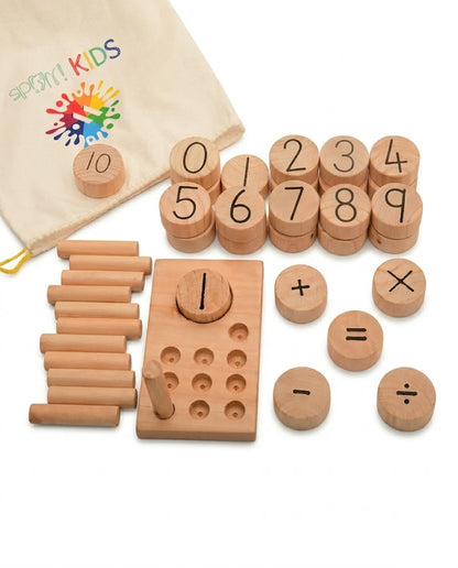 Wooden Math Set for Kids 3 yrs +  - Hands-On Counting, Number Recognition & Early Math Learning Toy