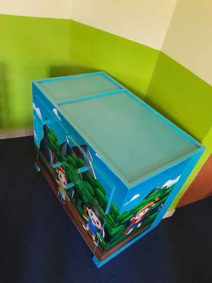 Changing table for daycare center with storage compartments