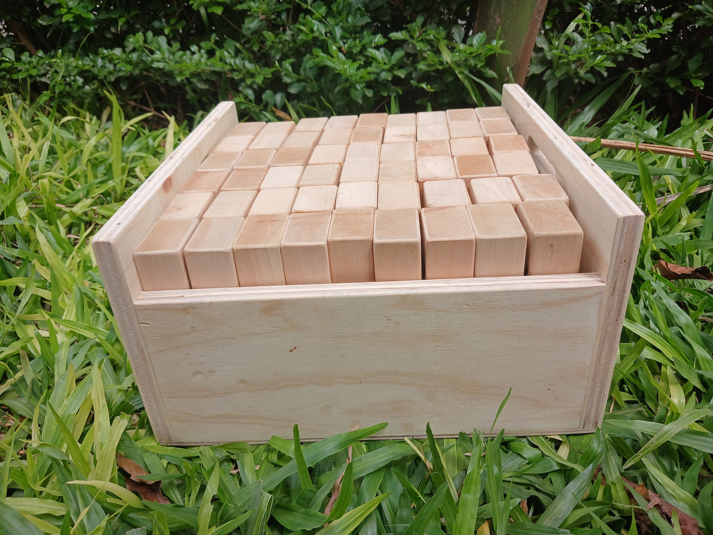 Close-up of wooden blocks from a Giant Jenga game by Wow Kids