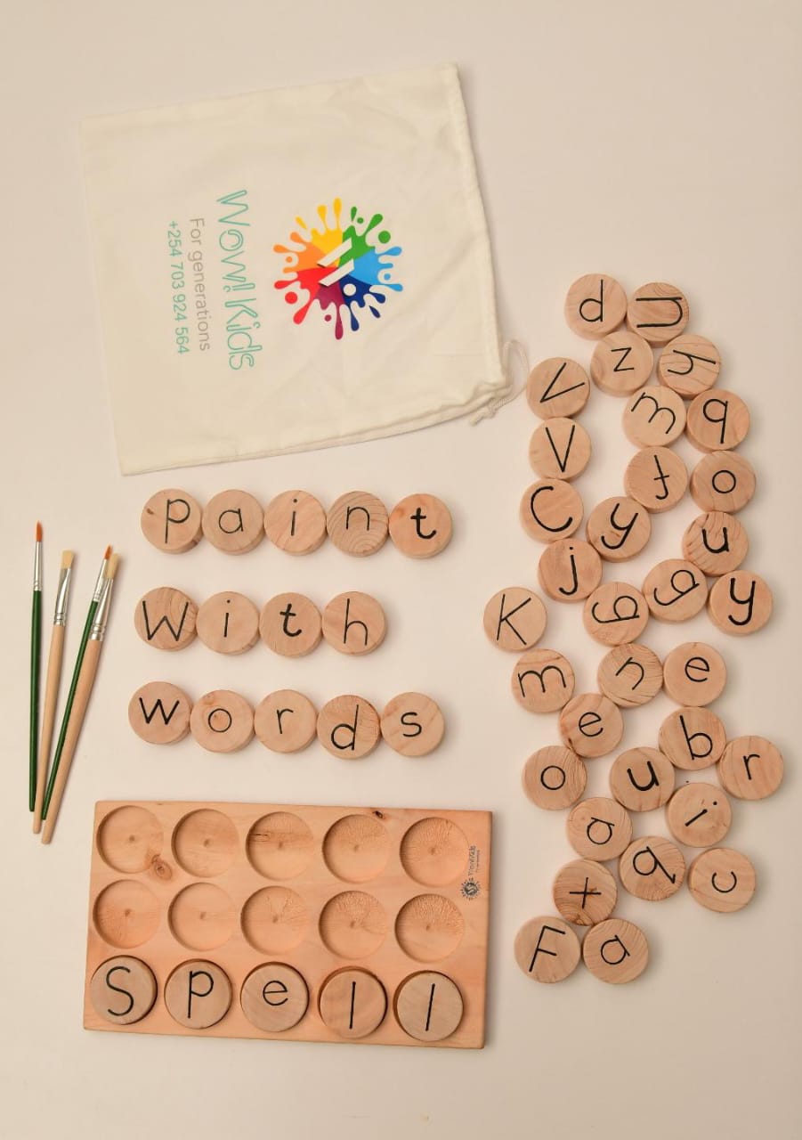 Durable wooden literacy set for classroom and daycare early language learning in Kenya