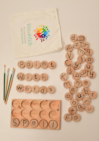 Durable wooden literacy set for classroom and daycare early language learning in Kenya