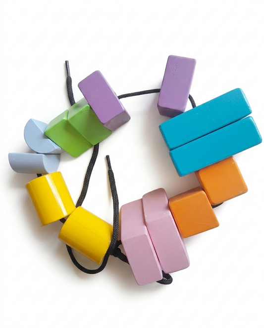 Wooden Lacing Blocks for Toddlers – Colorful Educational Threading & Building Toys for Fine Motor Skills, Hand-Eye Coordination, and Early Learning