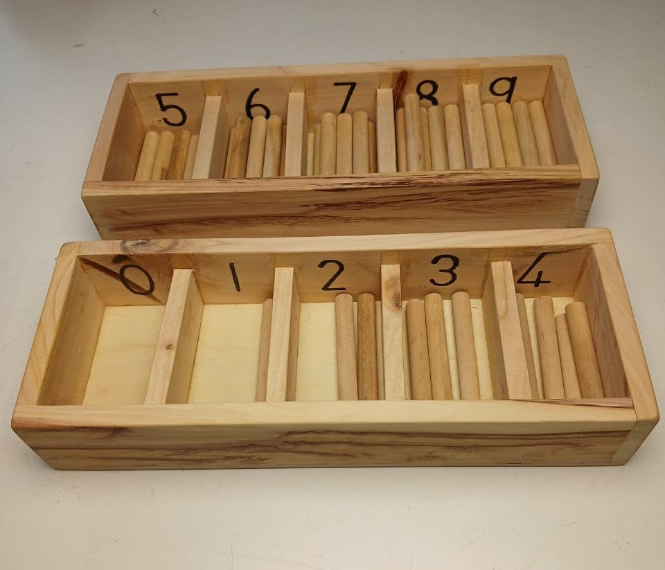 Nairobi Montessori learning toy spindle box with wooden spindles