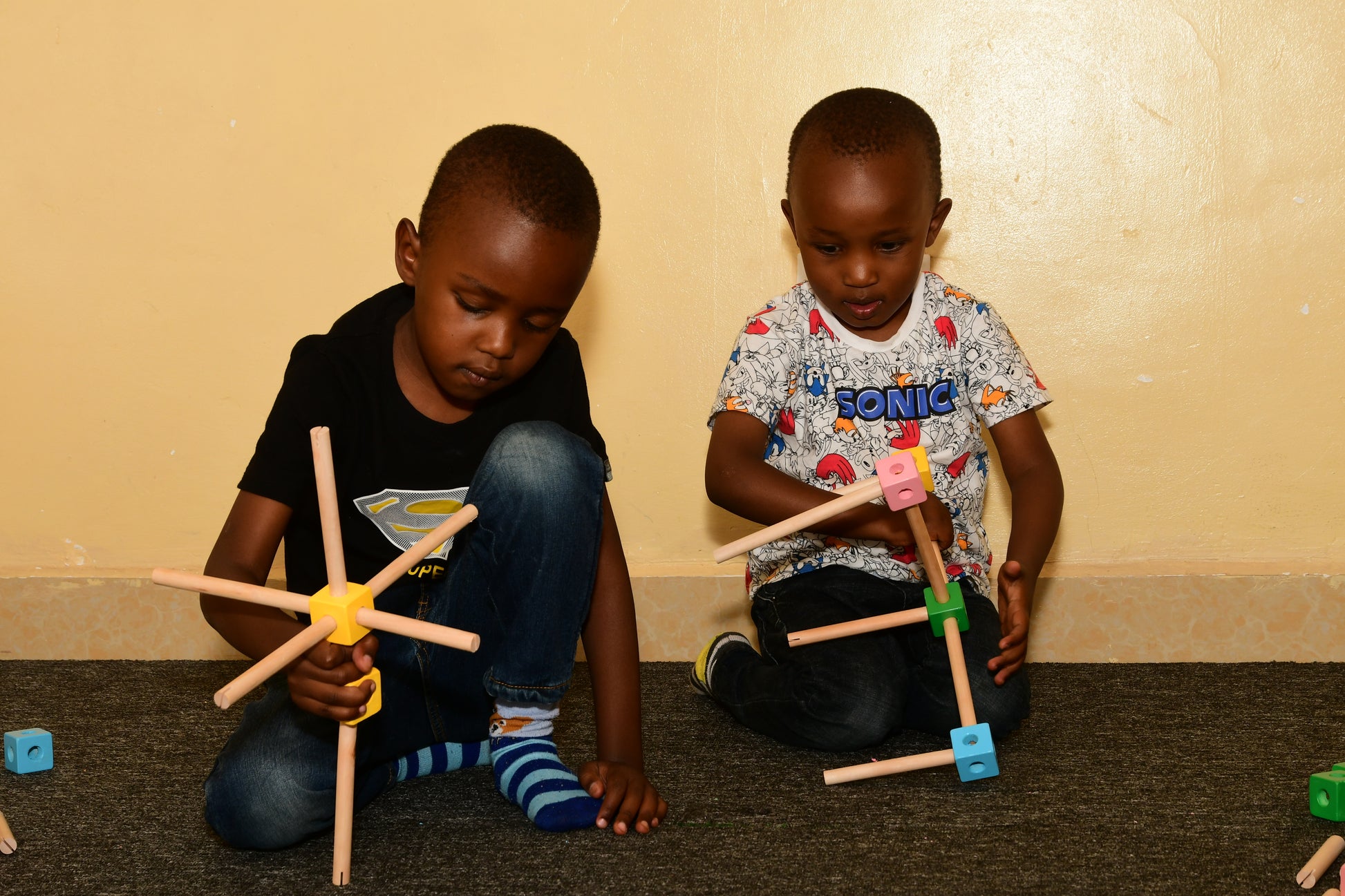 Open-ended wooden building blocks for preschool learning