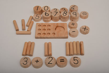 Preschool math set for number recognition and basic arithmetic, durable and safe wooden pieces