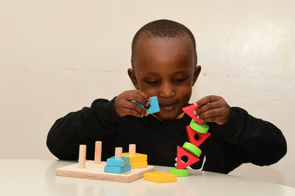 Toddler educational wooden shape sorter with dowels