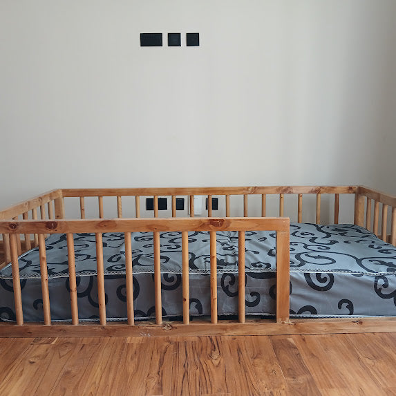 Toddler floor bed 3x6ft wooden design with safety rails