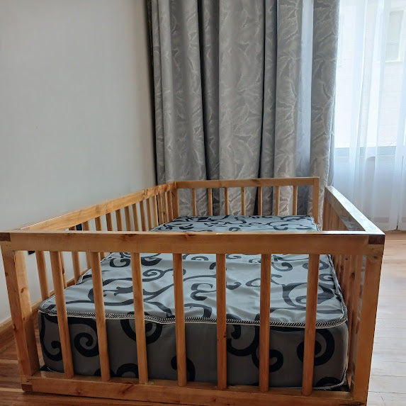 Toddler floor bed 3x6ft wooden design with safety rails
