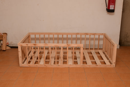 Toddler floor bed 3x6ft wooden design with safety rails