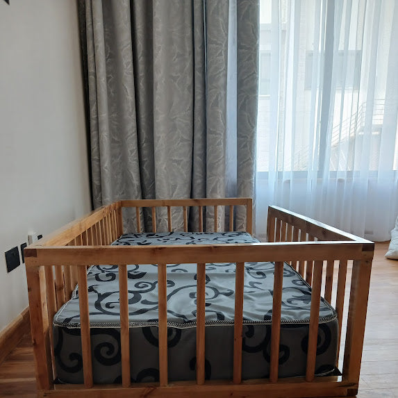 Toddler floor bed 3x6ft wooden design with safety rails