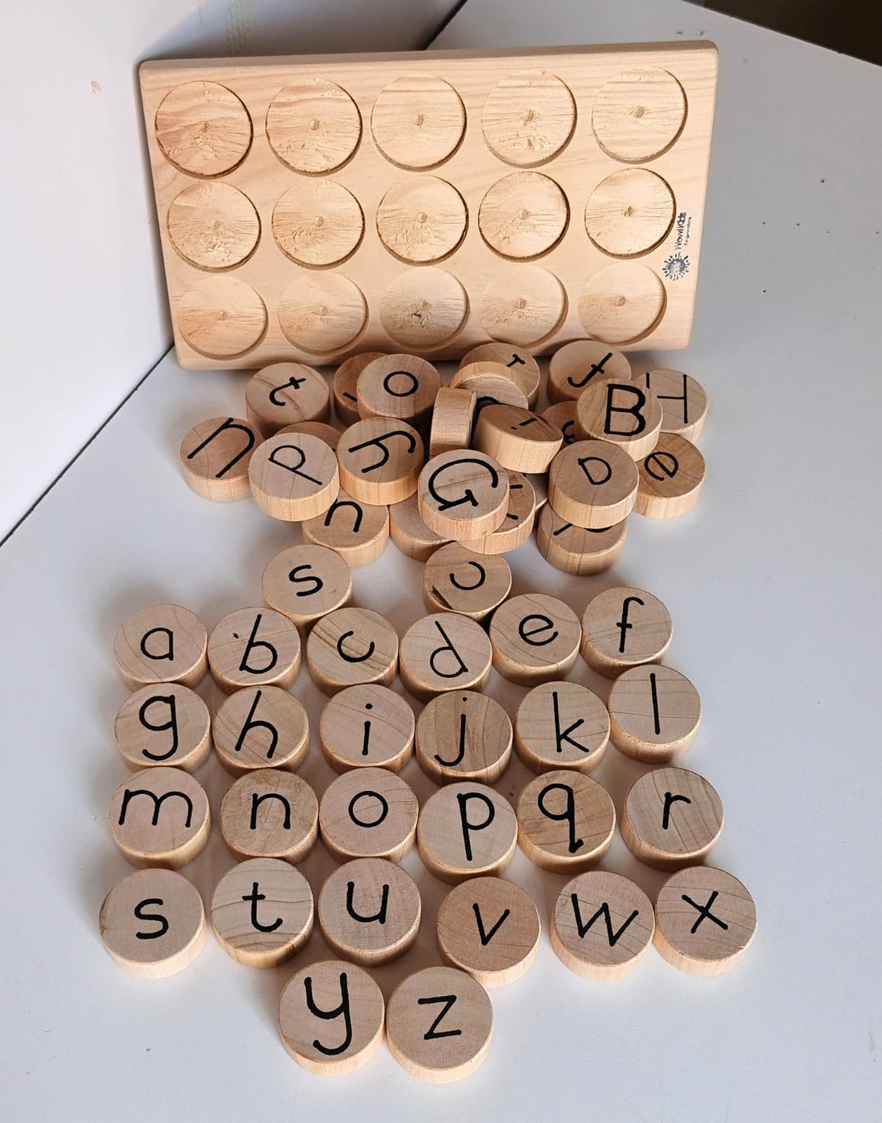 Durable wooden literacy set for classroom and daycare early language learning in Kenya