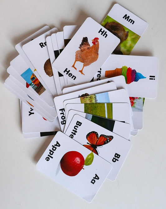 Alphabet flashcards A-Z for toddlers with uppercase and lowercase letters