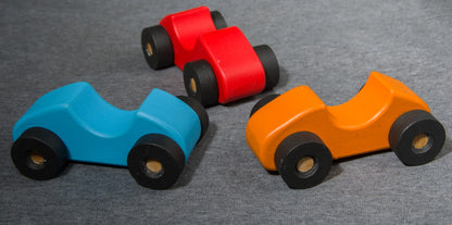 Durable wooden toy car for kids, ideal for imaginative play.