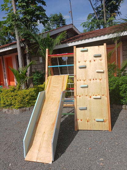 Foldable Wooden Jungle Gym for Kids – Indoor & Outdoor Climbing Playset with Slide and Rope - Wow! Kids