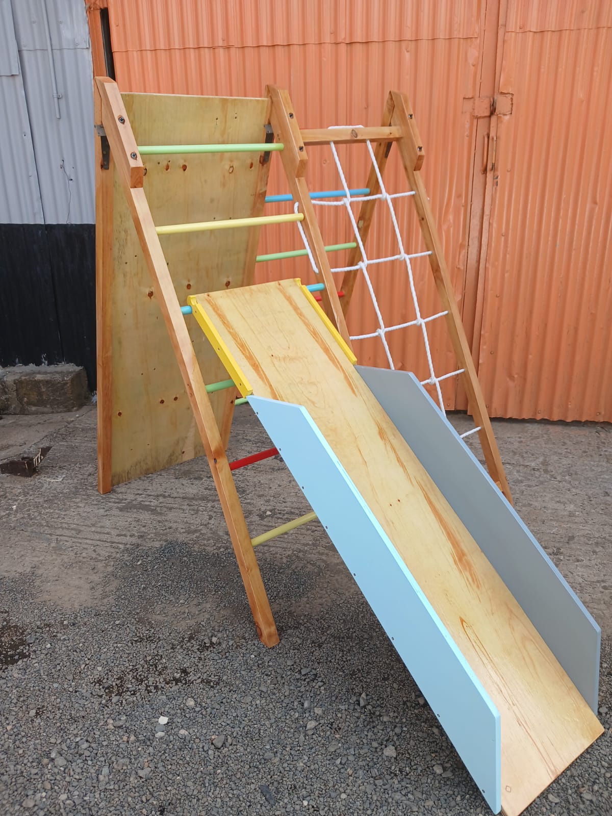 Foldable Wooden Jungle Gym for Kids – Indoor & Outdoor Climbing Playset with Slide and Rope - Wow! Kids