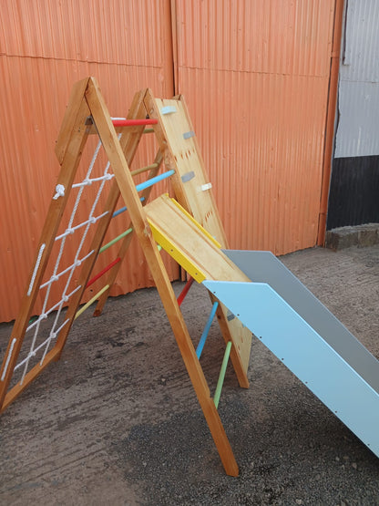 Foldable Wooden Jungle Gym for Kids – Indoor & Outdoor Climbing Playset with Slide and Rope - Wow! Kids