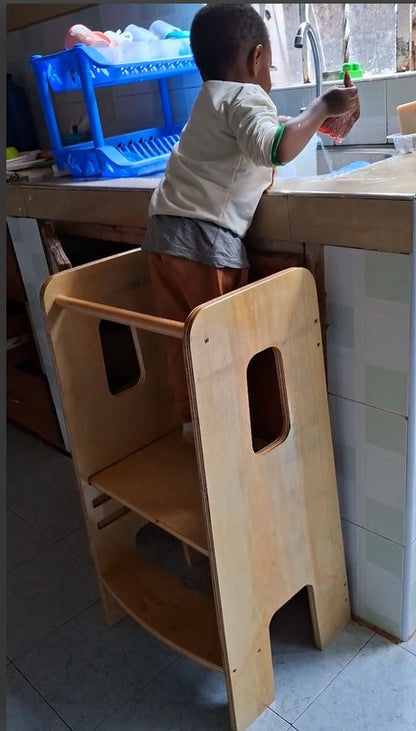 Montessori Kitchen Helper Tower for Toddlers – Adjustable Height Wooden Learning Stool (1+ Years)