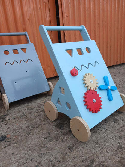 Wooden activity walker for toddlers with shape sorter and fine motor skill toys