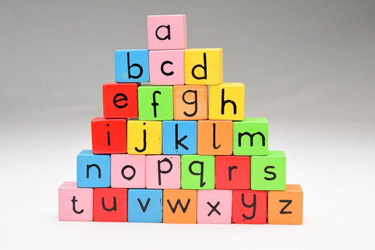 Wooden ABC building blocks for toddlers with uppercase and lowercase letters