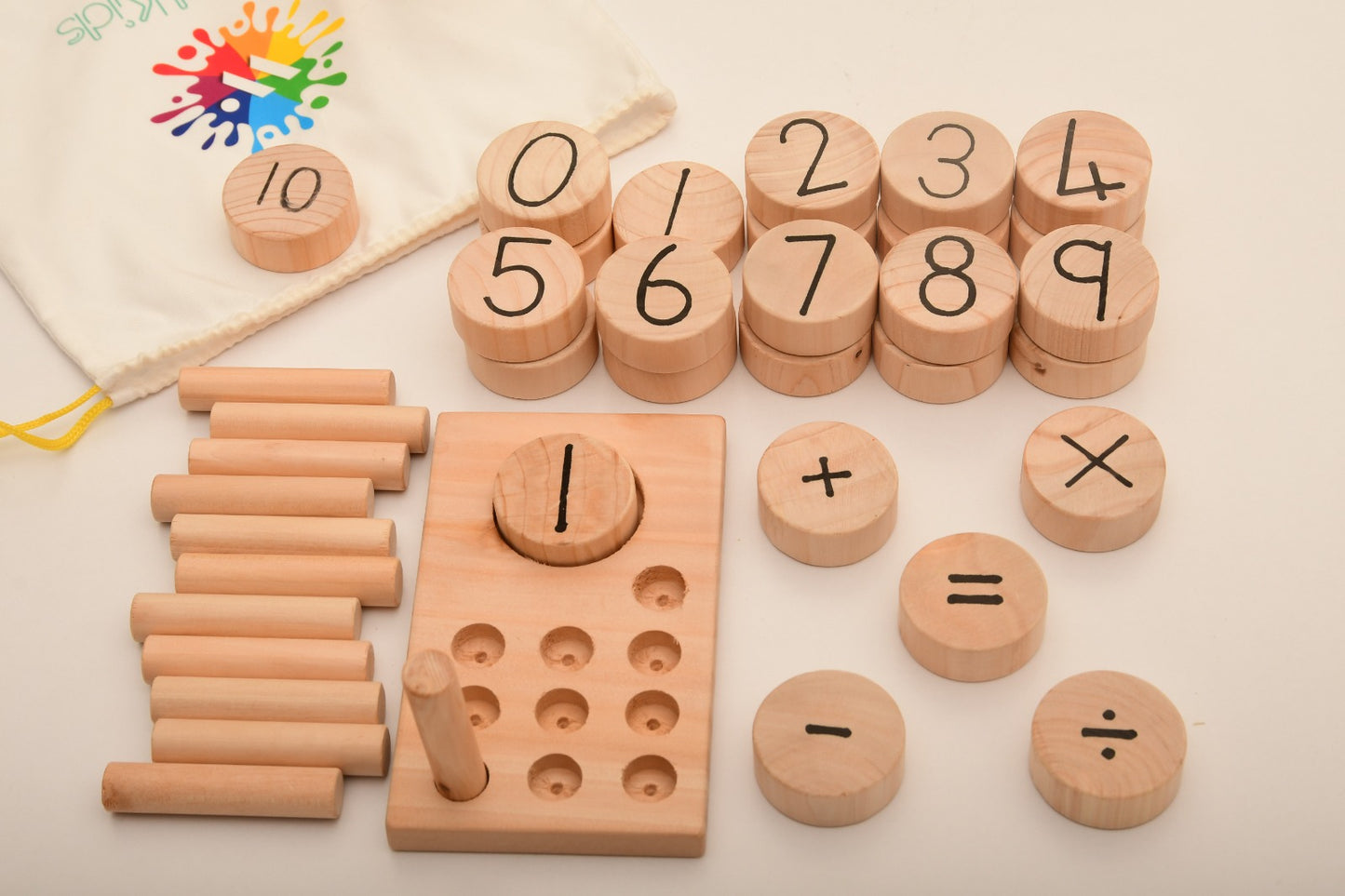 Wooden Math Set for kids 3-6, hands-on counting and number learning toy for preschool and homeschool