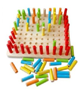 Wooden Peg Board with 100 Colorful Pegs – Educational Math Toy for Counting, Patterns & Geometry (3+ Years) - Wow! Kids