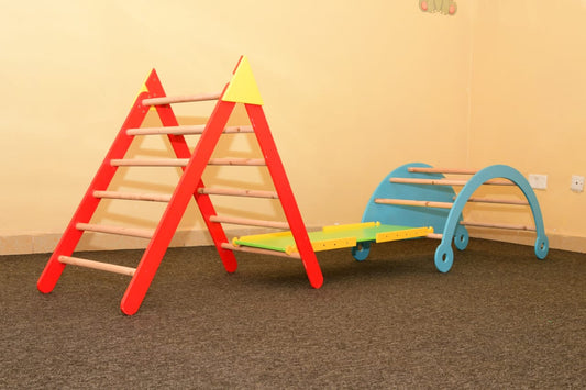 Wooden Pikler Climber Set with Slide and Triangle for Toddlers