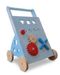 Wooden baby push walker with sensory activity board for toddlers 9–18 months learning to walk
