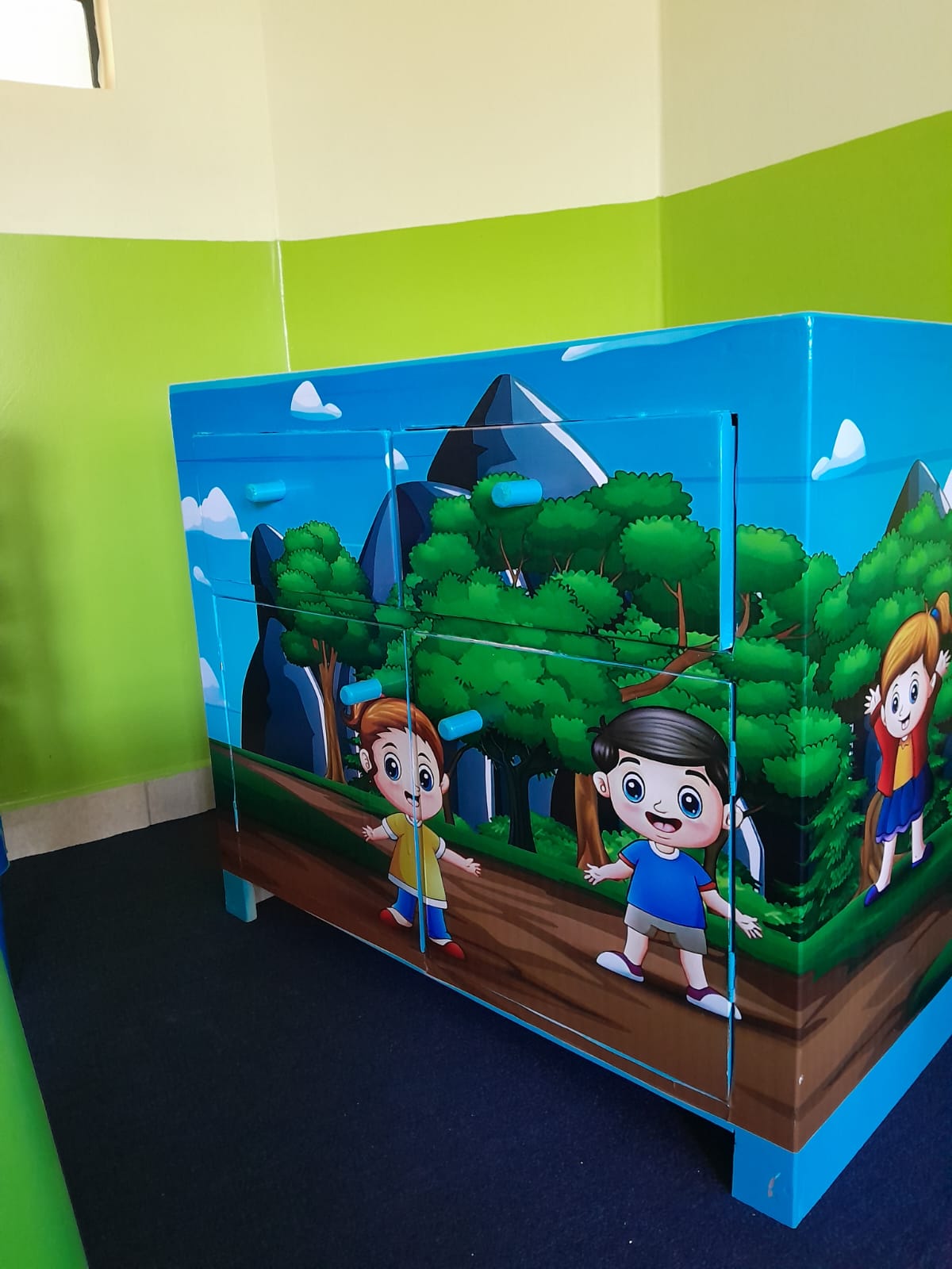 Wooden changing table with storage for kindergarten and preschool