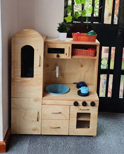 Wooden mud kitchen for indoor pretend play
