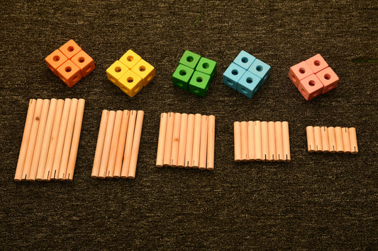 Wooden open ended play cubes and rods building set for toddlers