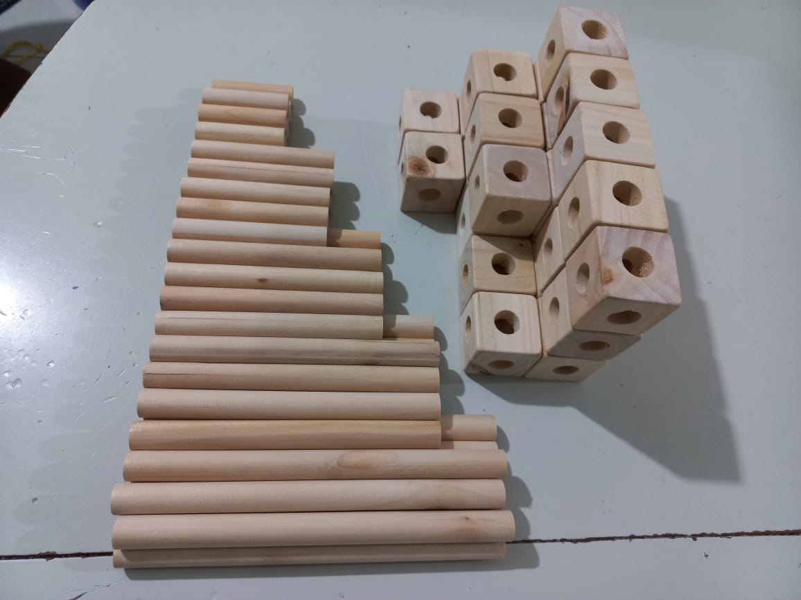 Wooden open ended play cubes and rods building set for toddlers