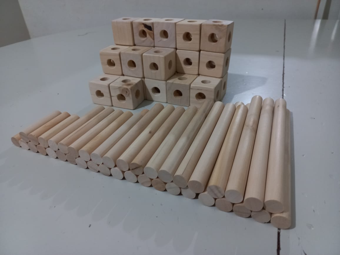 Wooden open ended play cubes and rods building set for toddlers