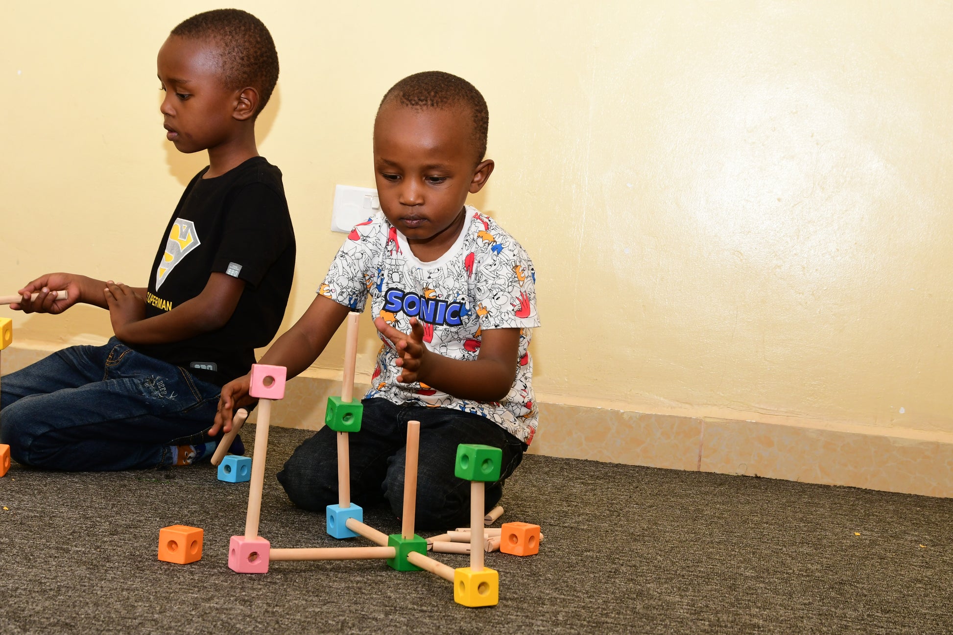 Wooden open play blocks for teamwork and social play