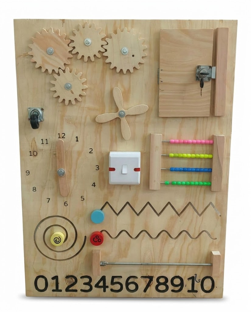 Wooden Busy Board for Toddlers – Sensory Activity & Motor Skills Learning Board